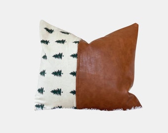 Christmas Trees and Leather Pillow Cover