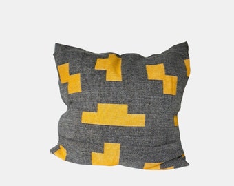 Grey and Yellow Alpaca Wool Pillow Cover