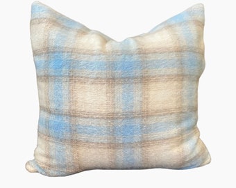 Blue Brushed Plaid Pillow Cover