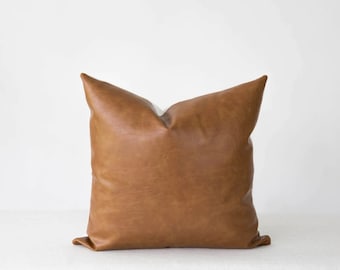 Caramel Faux Leather Pillow Cover