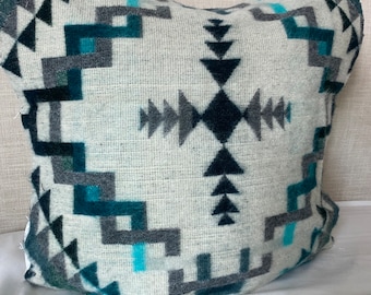 Teal and White Alpaca Wool Pillow Cover