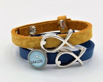 Personalized Leather Bracelet First Communion Fish | name bracelet | desired name | Confirmation | Jesus | Confirmation | Christian