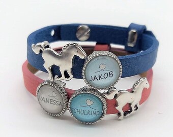 Personalized Name Gift | School starter gift | School child enrollment name bracelet | leather bracelet | horse girl | Horse