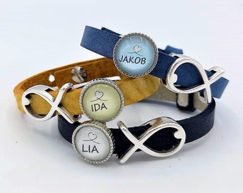 Personalized Leather Bracelet Name Communion | fish | name | Confirmation | Baptism | First Communion | confirmation