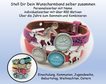 Horse bracelet Schoolchild wish name customizable many more motifs Gift School enrollment Name bracelet Name pearl Horse sliding bead