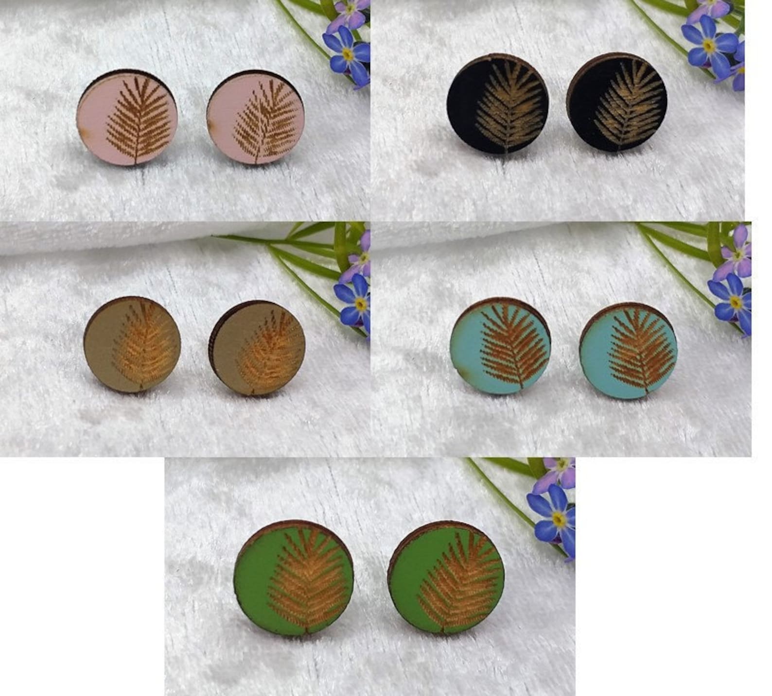 Wooden stud earrings 12 mm colour choice wood stud earrings Etsy