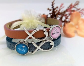 Personalized leather bracelet for Holy Communion with fish and name | Confirmation | Baptism | First Communion | Confirmation | Communion fish