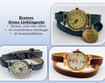 leather wristwatch with charms women's watch men's watch