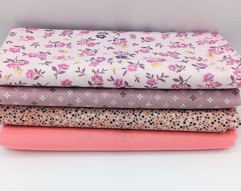 4er Set Stoffpaket pastell rosa zart Blumen floral Baumwollstoffe Fatquarter Baumwolle verschiedene Größen und Muster