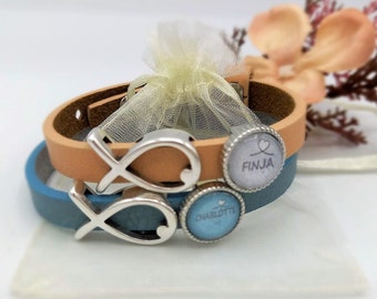 Leather bracelet with fish and name personalized for communion | Confirmation | Baptism | First Communion | Confirmation | Communion fish