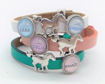 Gift Enrolment Bracelet Schoolchild with desired name customizable // Name bracelet Name bead customizable // Horse sliding bead