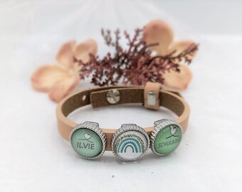 Namensgeschenk Schulanfang | Personalisiertes Lederarmband Einschulung Schulkind Regenbogen Name | Einschulungs Geschenk | Namensarmband