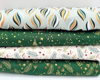4 Fatquarter Christmas cotton fabrics Fabric package Christmas different sizes DIY project cotton fabrics Christmas motifs fabric mix