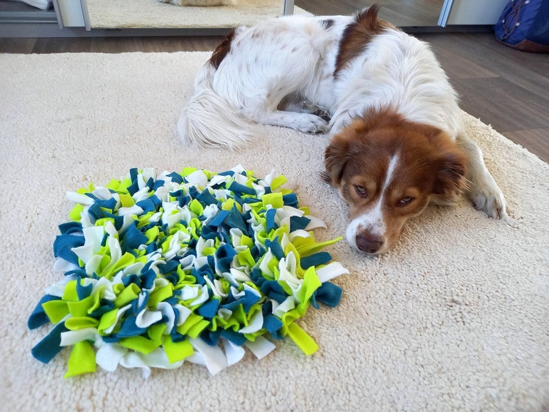 XXL Hundespielzeug Schnüffelmatte Schnüffelteppich Hund petrol blau weiß beige freie Farbwahl Bild 7