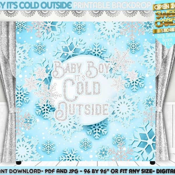 Baby Boy it's cold outside printable backdrop, Baby it's cold outside backdrop, Winter wonderland Backdrop, Winter baby shower party decor
