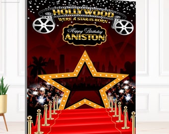 Hollywood Glam Party Backdrop, Hollywood Party Backdrop, Red and gold Party Backdrop, Hollywood Theme Party Backdrop, glam Party backdrop