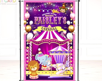 Pink purple Carnival Circus Printable Backdrop, Welcome Carnival BAckdrop, Pink Circus Backdrop, Carnival Circus Banner. Circus Backdrop,