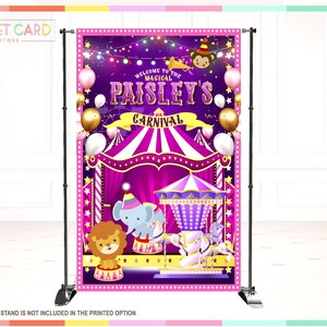 Pink purple Carnival Circus Printable Backdrop, Welcome Carnival BAckdrop, Pink Circus Backdrop, Carnival Circus Banner. Circus Backdrop, image 1