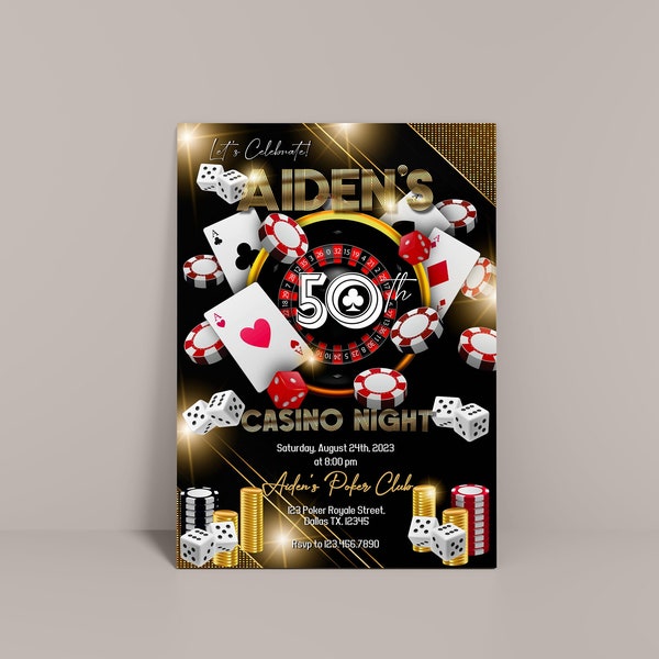 CASINO NIGHT INVITATION, Casino Birthday digital printable invitation, Casino Royale party invite, Gambling poker invitation Roulette invite