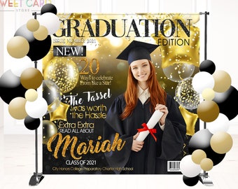 PROM GRADUATION BACKDROP Prom magazine style Backdrop Banner Graduation 2024 Background Prom party Backdrop graduation 2024 banner decor