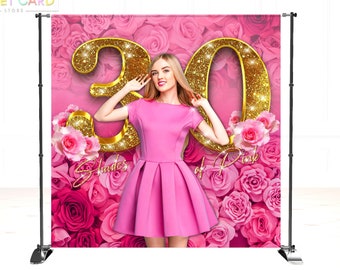 30 shades of pink birthday backdrop, 20th 30th 40th birthday backdrop, pink roses glitter backdrop, sweet 16 pink backdrop glitter banner