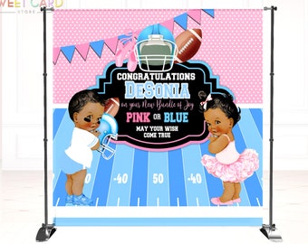 Gender Reveal Backdrop, touchdowns & tutus gender reveal backdrop, Blue pink gold backdrop, gender reveal banner, gender reveal party decor