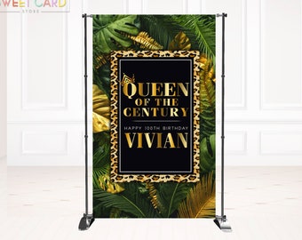 JUNGLE SAFARI BACKDROP, Jungle Greenery Theme birthday backdrop, Jungle Birthday Party, Jungle queen of the century backdrop, Jungle Banner