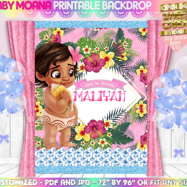 Baby Moana Printable Backdrop, Baby Mona Photo Backdrop, Baby Moana Candy table backdrop, Baby Moana photo backdrop, Baby moana Poster