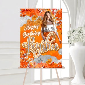 Shades of Orange Birthday Welcome Sign orange floral Birthday Welcome Sign marble sign photo sign Welcome Board party decoration