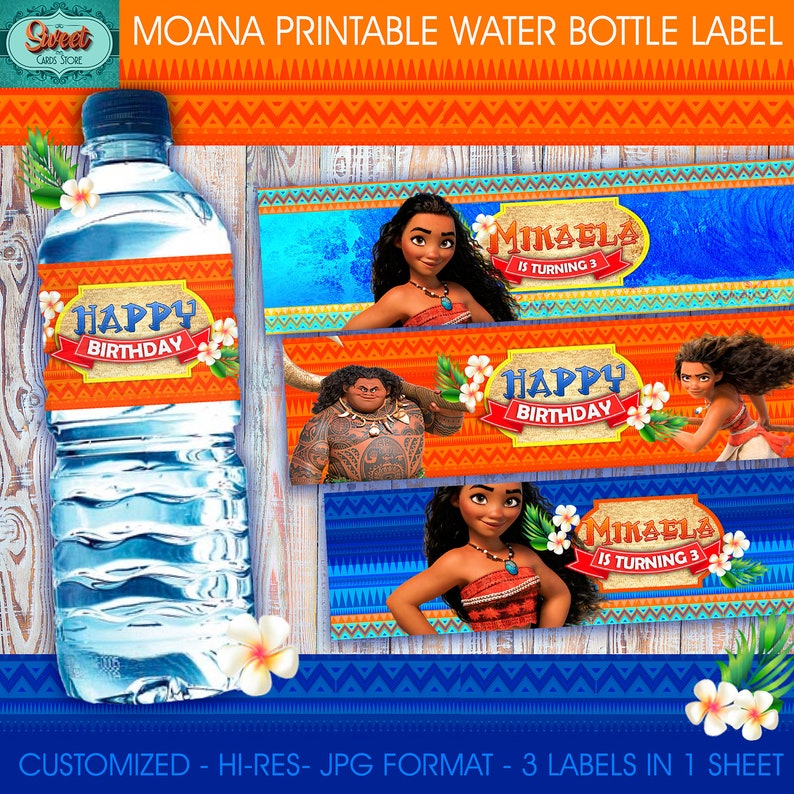 Moana Printable Digital Water Bottle Label Personalized - Etsy