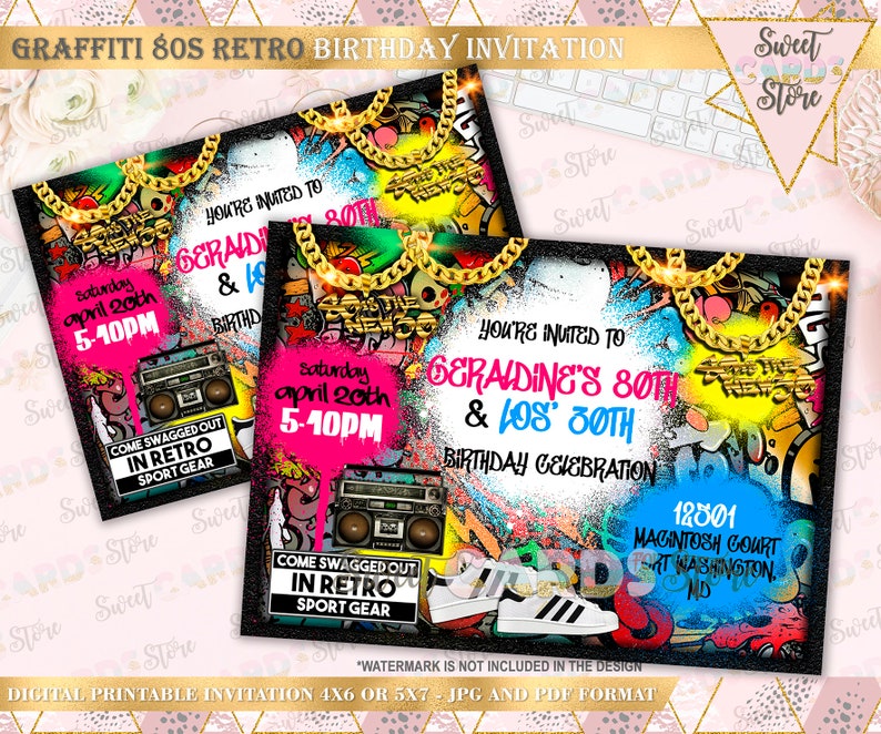 Download Graffiti 80s jaren ' 90 retro printable uitnodiging Urban ...