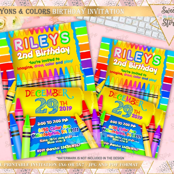 crayons  Digital Printable Invitation, coloring crayons Invitation, Paint Party Invite Crafts Party Invitation, Art Party Invitation