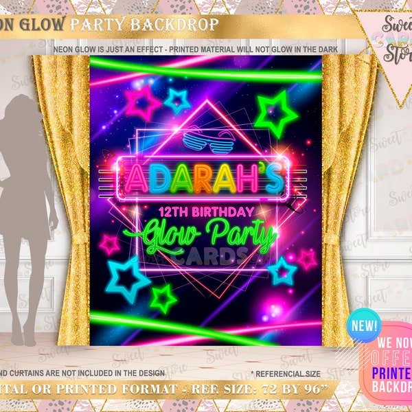 Neon and glow printable digital backdrop, neon glow in the dark backdrop  neon banner, party, birthday, sixteen fifteen, personalized,custom