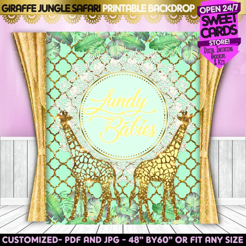Giraffe Jungle Printable Baby Shower Backdrop Twins Baby Etsy