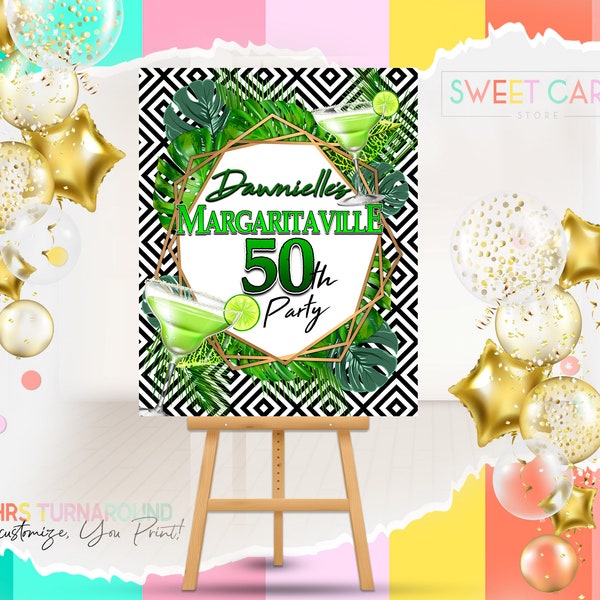 MARGARITAVILLE WELCOME SIGN, Luau Tropical birthday printable welcome sign, Tropical Margaritas Poster board sign, margaritaville Birthday