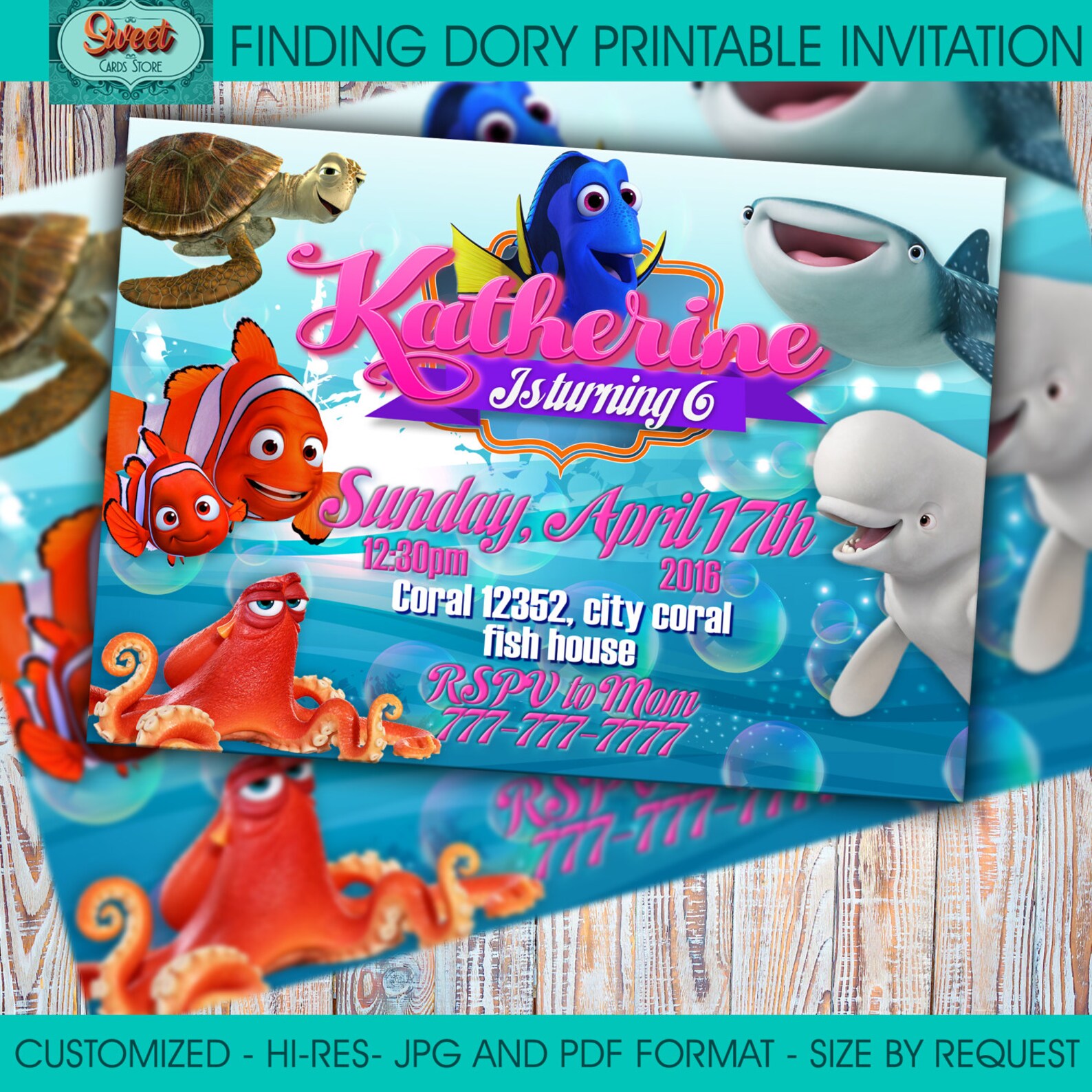 Finding Dory Personalized Digital Invitation Finding Dory | Etsy