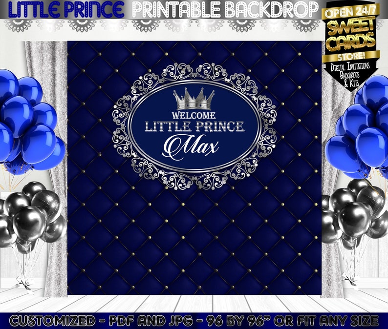Royal Prince Little Prince Blue and Silver Printable Backdrop, Crown