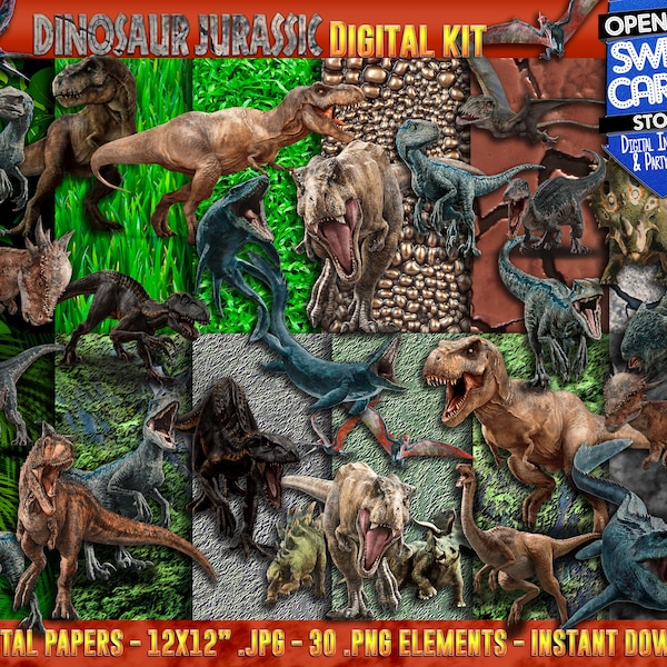 Dinosaur jurassic digital papers and clip arts, dino digital paper, dinosaur png, clipart, jurassic park, jurassic world, INSTANT DOWNLOAD