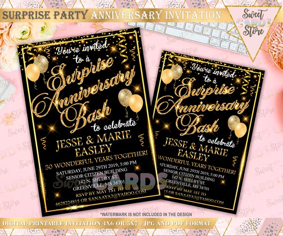 Invitation Surprise Fete Du 30e Anniversaire Or Noir 30e Etsy France