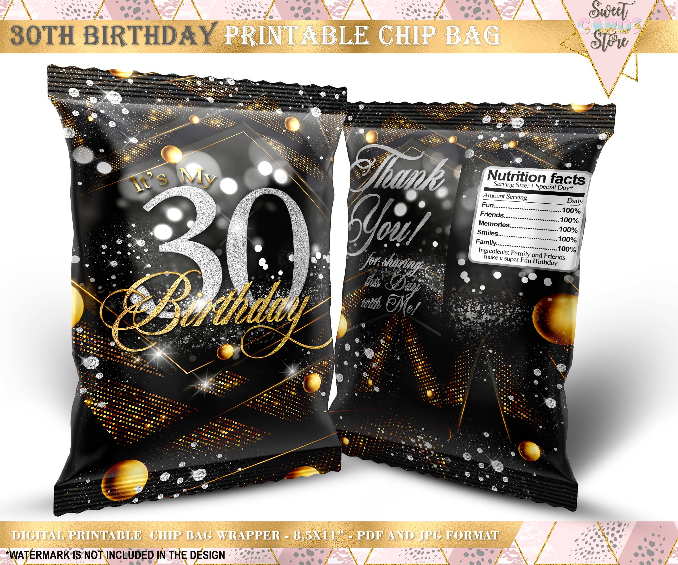 30 Geburtstag Druckbare Chip Tasche Dreissig Geburtstag Chip Etsy