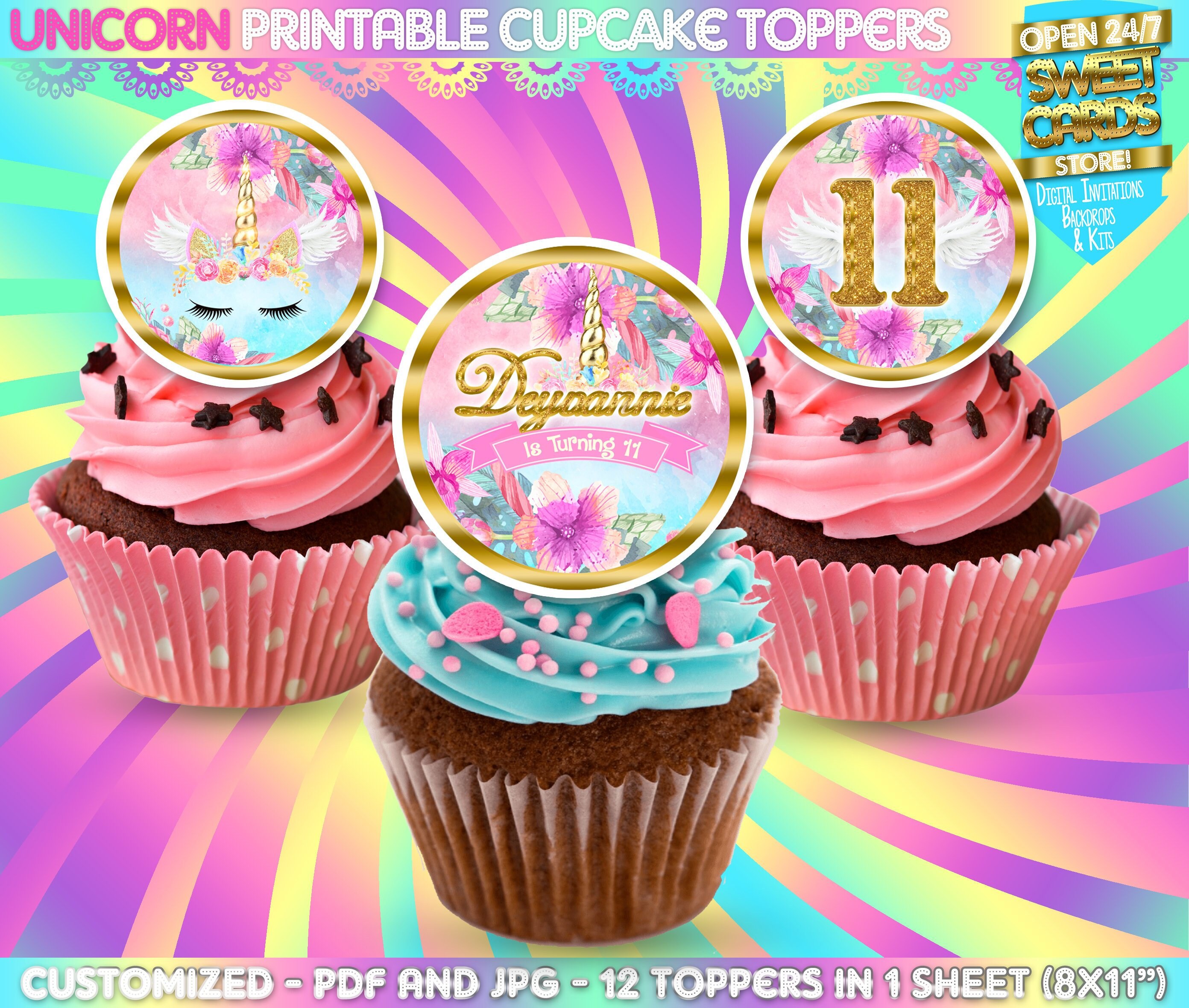 unicorn printable cupcake toppers unicorn party toppers etsy