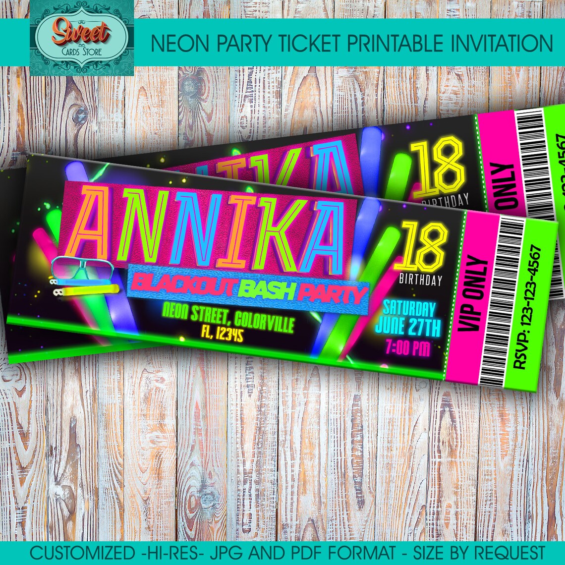 Neon Printable Personalized Digital Invitationneon and Glow - Etsy