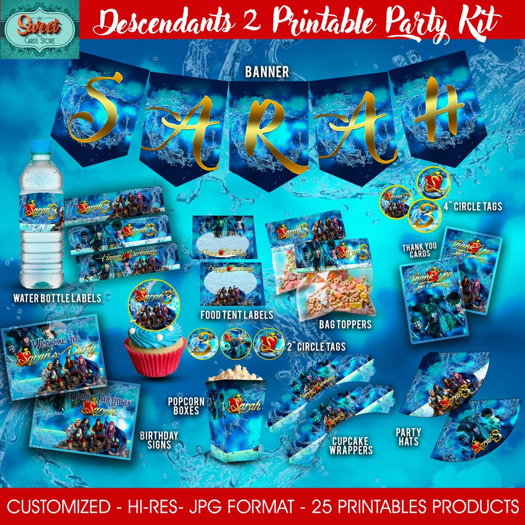 Descendants 2 Personalized Printable Party Kit, Customized, Digital ...