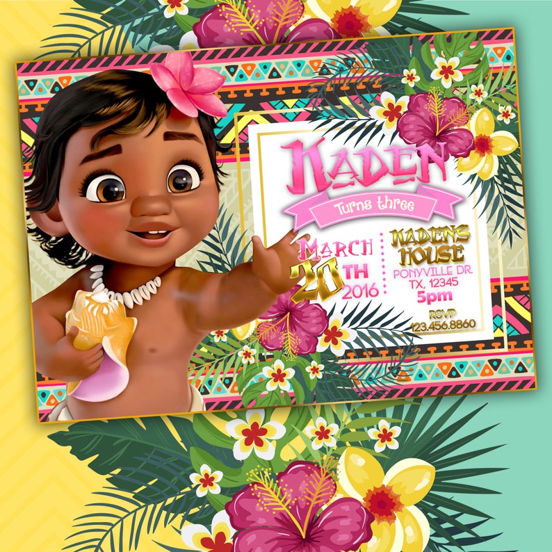 Baby moana, moana invite, baby moana invite, baby moana invitation, baby moana party,Moana party, moana invite, hawaiian party, luau party image 1