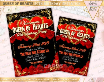 Queen of hearts roses invitation, Queen of hearts printable invite, queen of hearts birthday party, hearts and roses invitation