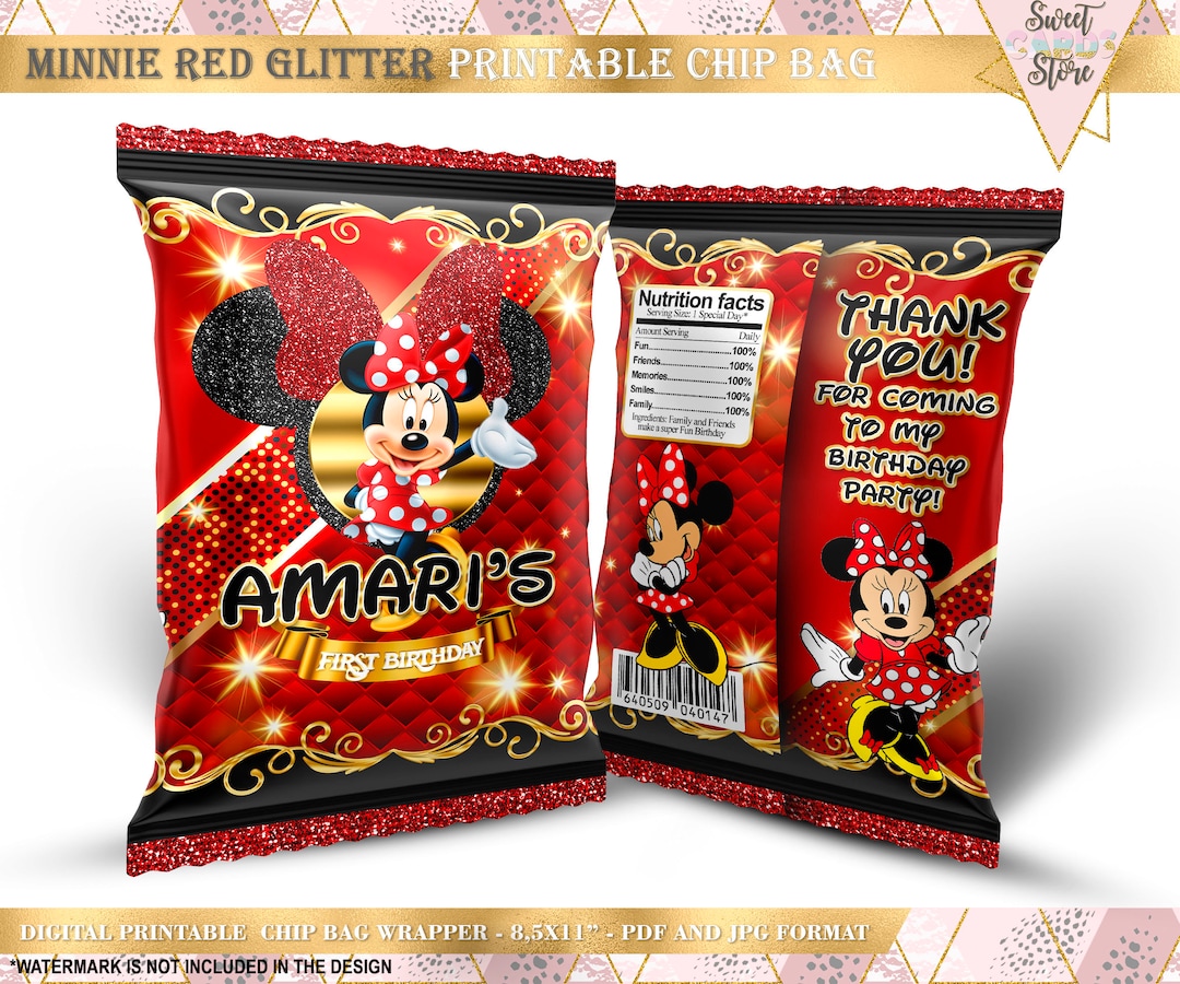 Minnie Mouse Chip Bag, Minnie Mouse Potatoe Wrappers, Minnie Mouse