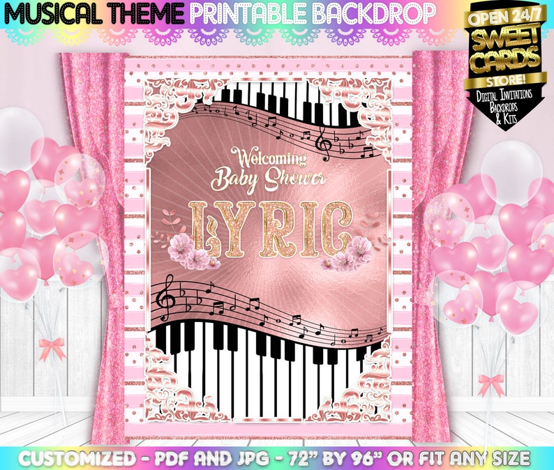 Musical Theme Printable Backdrop Music Theme Baby Shower Etsy