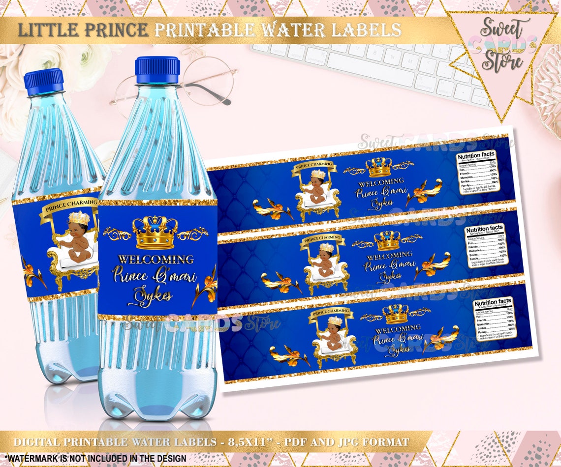 Royal Prince Baby shower Printable water labels Little prince Etsy