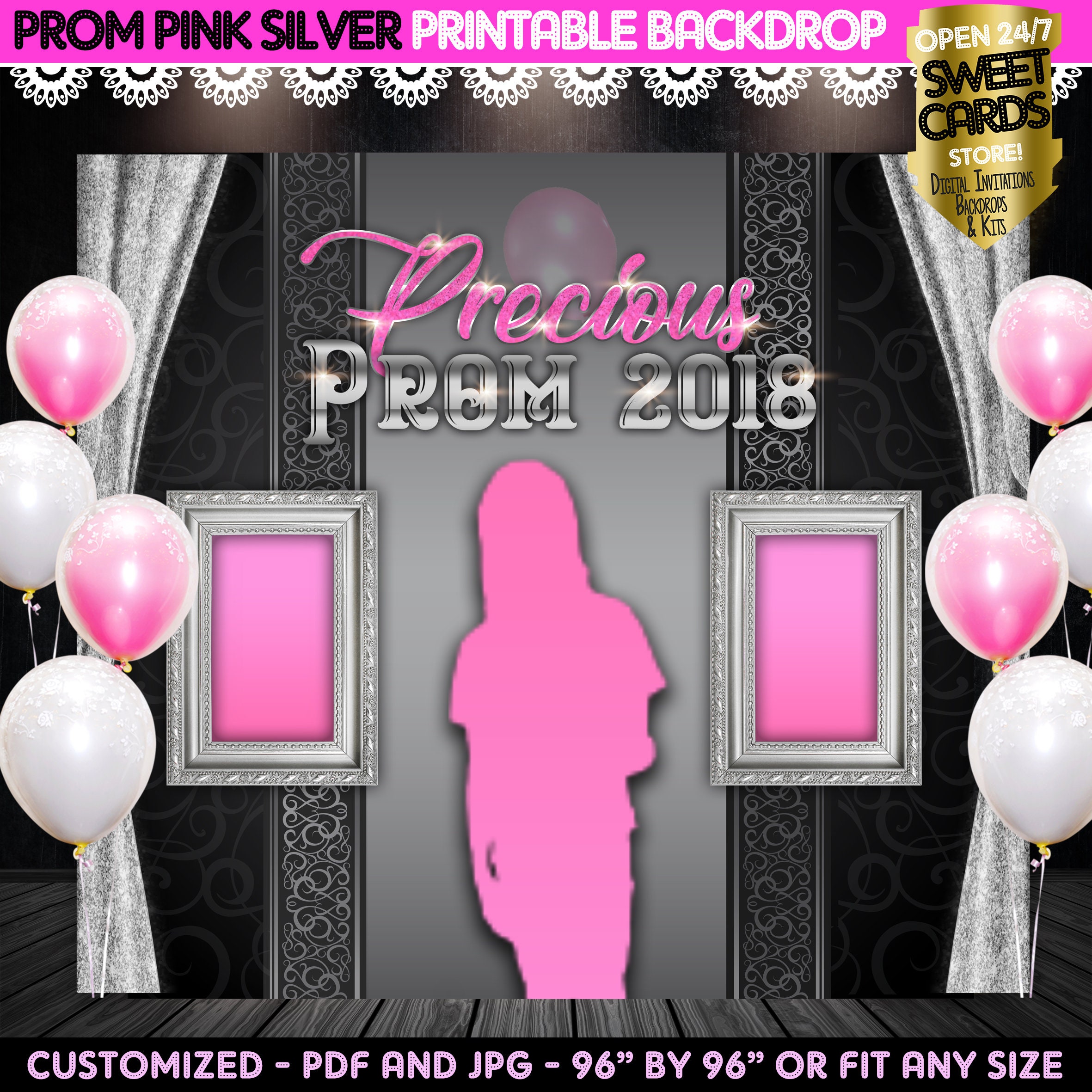 Prom Pink Black Silver Printable Backdrop Prom Elegant Etsy