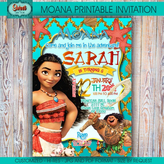 Disney Moana Birthday Invitation Princess Moana Moana Birthday Party